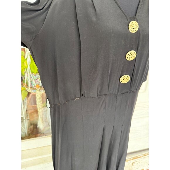 Antique 30's Black Rayon Maternity Dress AS IS TLC Size L - Picture 12 of 16